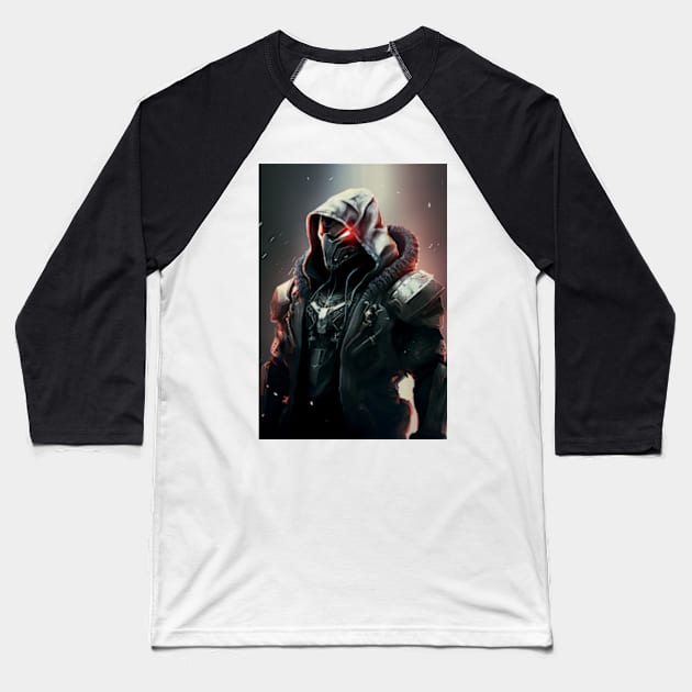 Cyborg In A Hood Baseball T-Shirt by TortillaChief